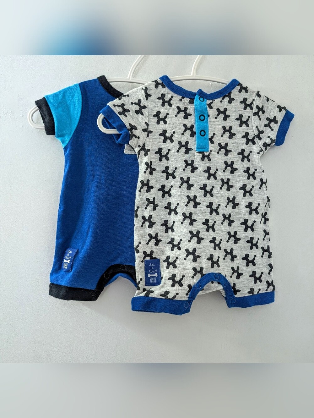 🌸4/25$ Gagou 2 Baby Rompers Set in Blue and Heather Gray 1 M (Newborn)